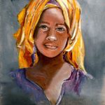 Afrikaanse vrouw, acryl op paneel