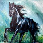 Paard in galop, acryl op doek 90 x 70 cm.