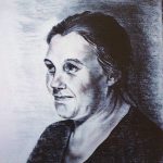Portret moeder in houtskool op papier